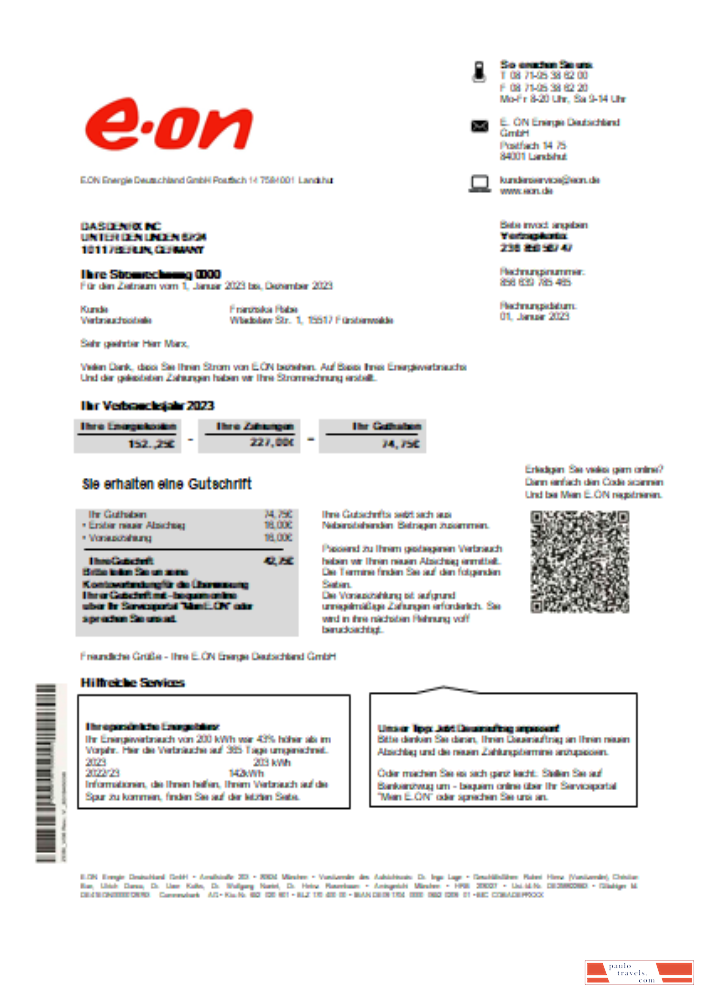 Germany E.ON Energie electricity utility business bill SCR PSD template